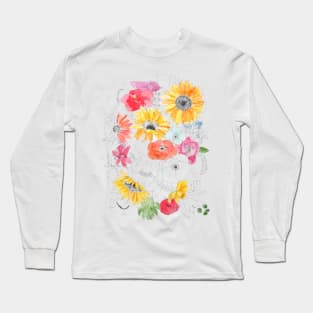 yellow and red flowers illustrations Long Sleeve T-Shirt